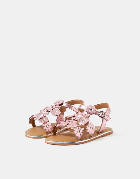 Girls Metallic Flower Sandals, Pink (PINK), large