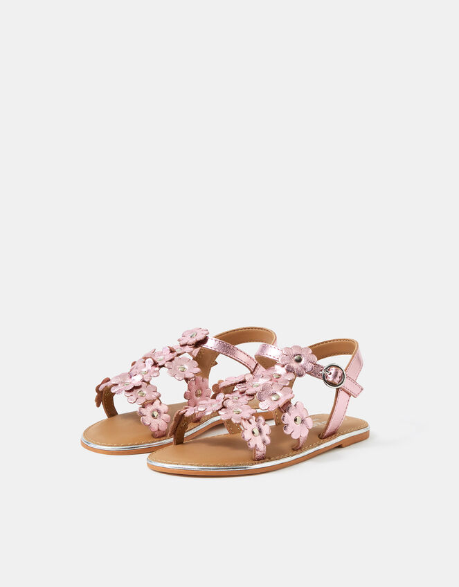 Girls Metallic Flower Sandals, Pink (PINK), large