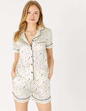 Star Print Satin Pyjama Set , Ivory (IVORY), large