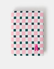 Checkerboard Embroidered Initial Notebook, Pink (PINK), large