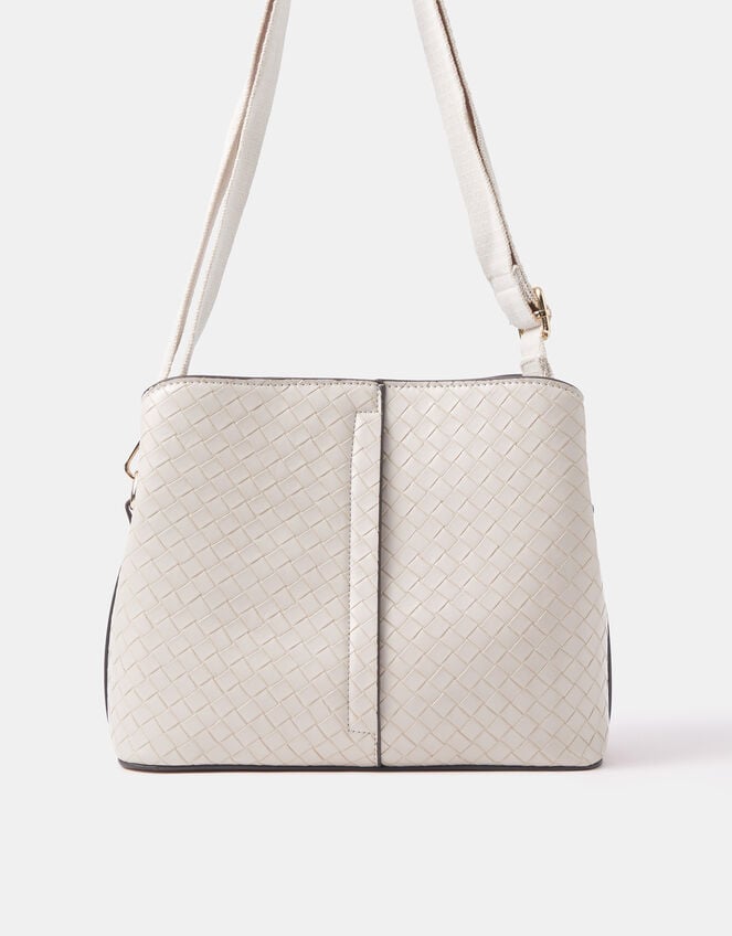 Faux Leather Webbing Strap Crossbody Bag, Cream (CREAM), large