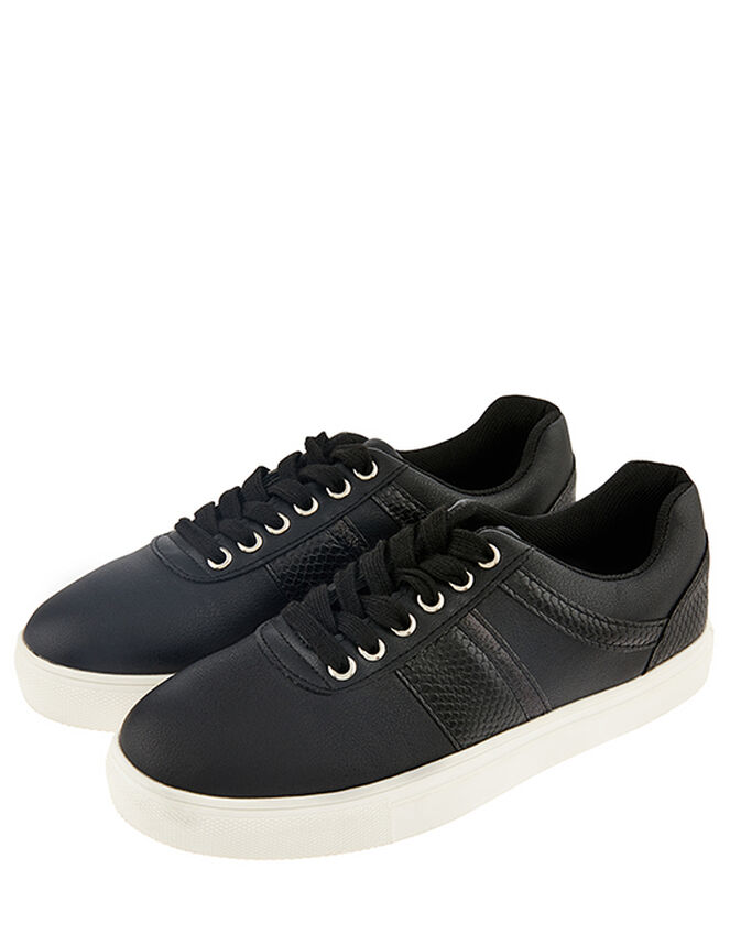 Casual Mock Croc Trainers, Black (BLACK), large