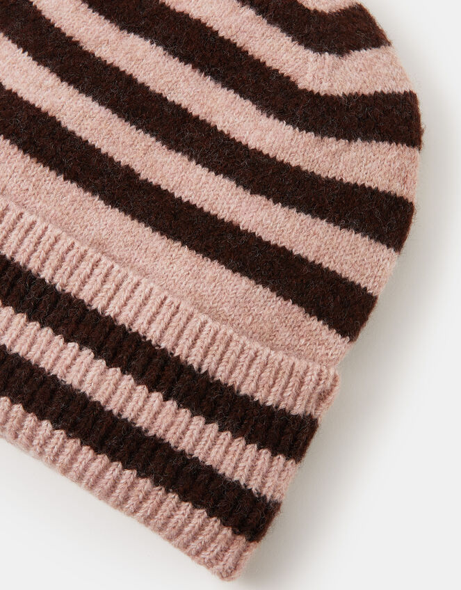 Stripe Knit Beanie Hat, , large