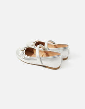 Girls PU Flower Ballerina Flats, Silver (SILVER), large
