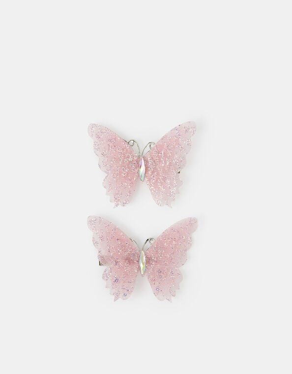 2-Pack Girls Glitter Mesh Butterfly Hair Clips, , large