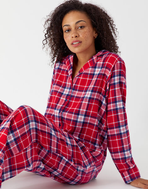 Check Button Full-Length Pyjama Set Red, Red (RED), large