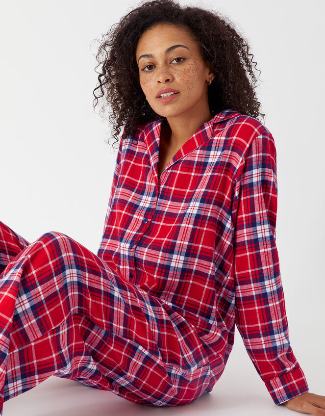 Check Button Full-Length Pyjama Set, Red (RED), large