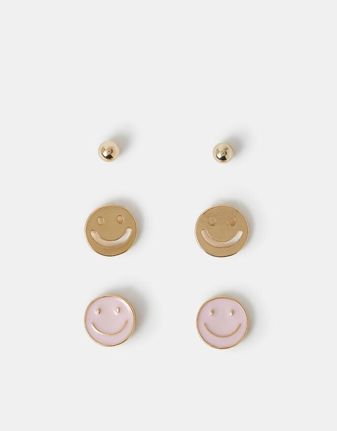 3-Pack Happy Face Stud Earrings, , large