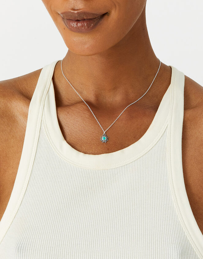 Sterling Silver Sun Pendant Necklace, , large