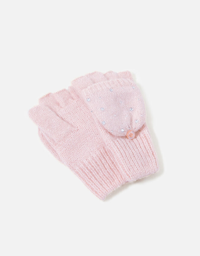 Girls Sparkle Gem Capped Mittens, Pink (PINK), large