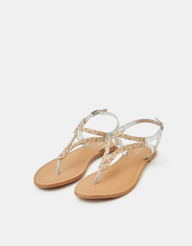 Diamant&eacute; Braid Leather Sandals, Silver (SILVER), large