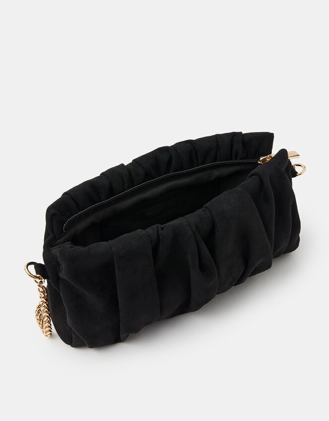 Suedette Ruched Clutch Bag, Black (BLACK), large