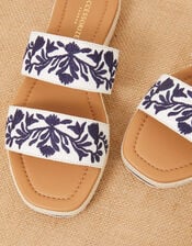 Embroidered Two Strap Sandals, Natural (NATURAL), large