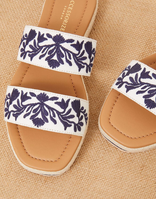 Embroidered Two Strap Sandals, Natural (NATURAL), large