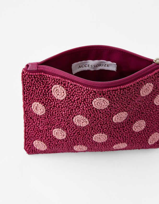 Beaded Spot Pouch Bag, Red (BERRY), large