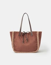 Reversible Faux Shearling Shoulder Bag, , large