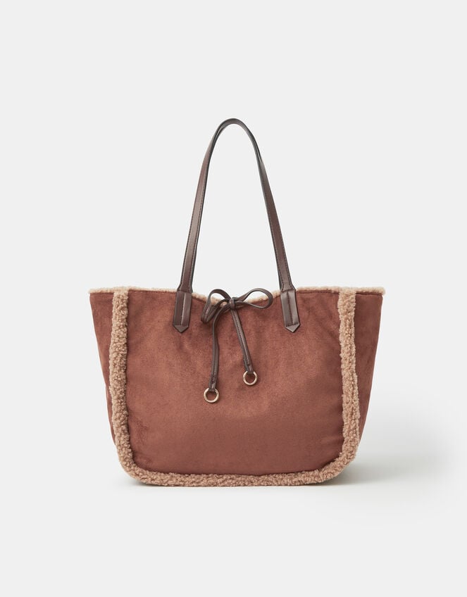 Reversible Faux Shearling Shoulder Bag, , large