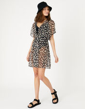Animal Print Chiffon Kaftan, Black (BLACK WHITE), large