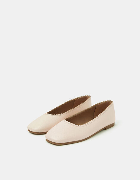 Girls Scallop Ballet Flats, Ivory (IVORY), large