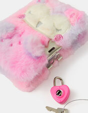 Girls Faux Fur Owl Lockable Journal, , large