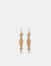 Pearl Fish Drop Earrings Gold, , large