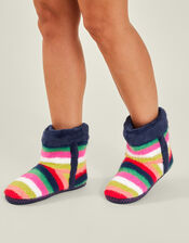 Faux Fur Stripe Slipper Boots, Multi (BRIGHTS-MULTI), large