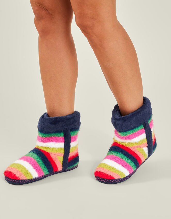 Faux Fur Stripe Slipper Boots, Multi (BRIGHTS-MULTI), large