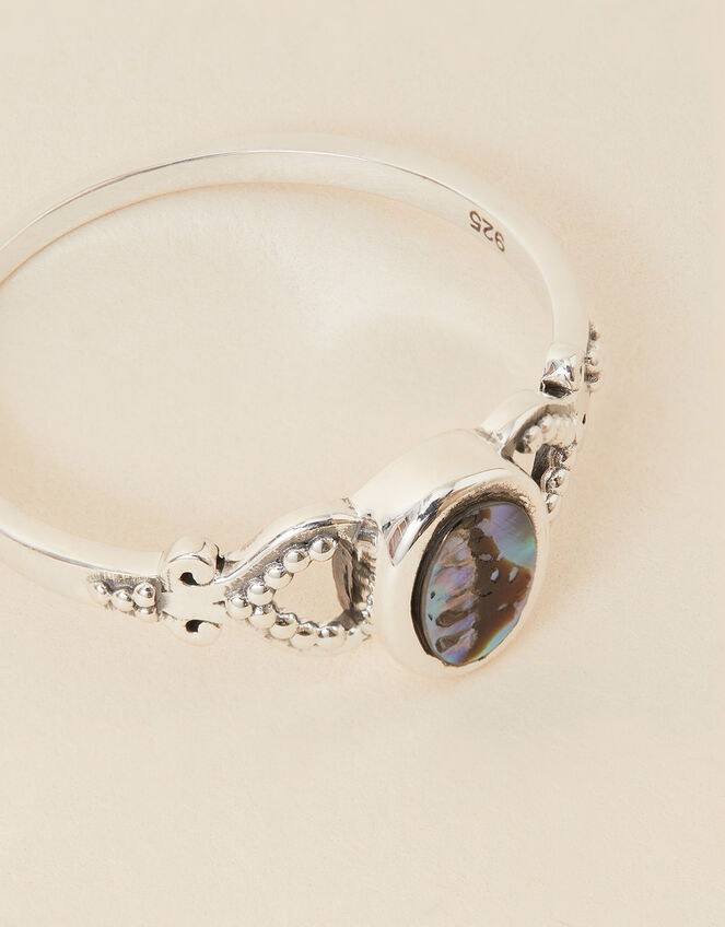Sterling Silver Abalone Oxidised Ring, Silver (ST SILVER), large