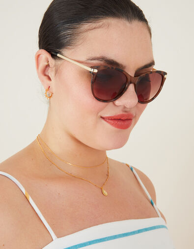 Round Tort Sunglasses, Brown (TORT), large