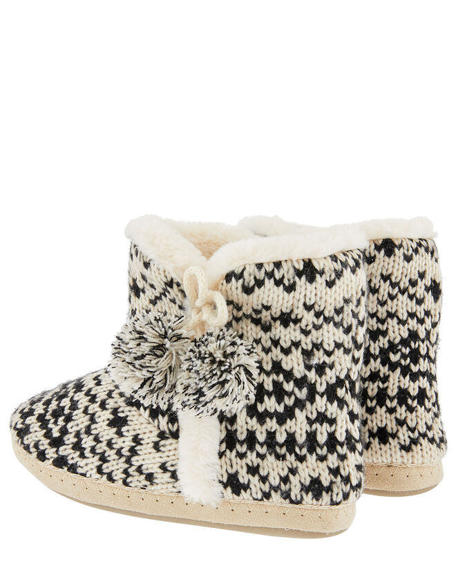 Fair Isle Knitted Slipper Boots, Black (BLACK/WHITE), large