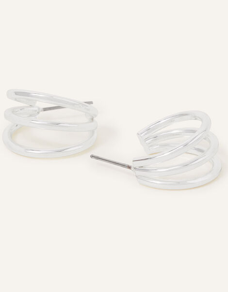 Triple Hoop Earrings, Silver (SILVER), large