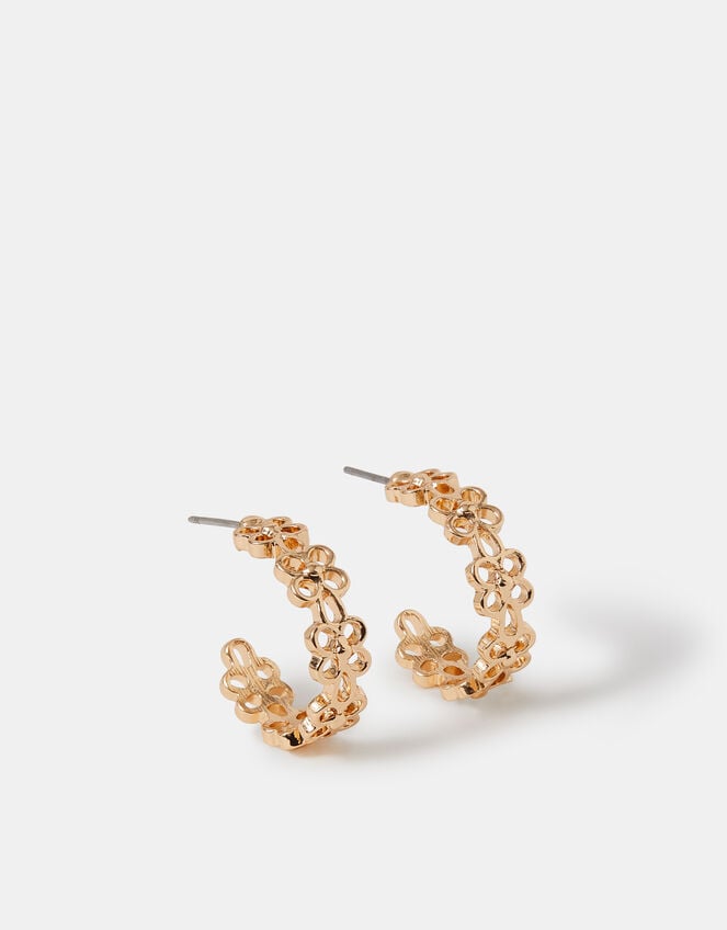 Flower Cut Out Hoop Earrings, Gold (GOLD), large