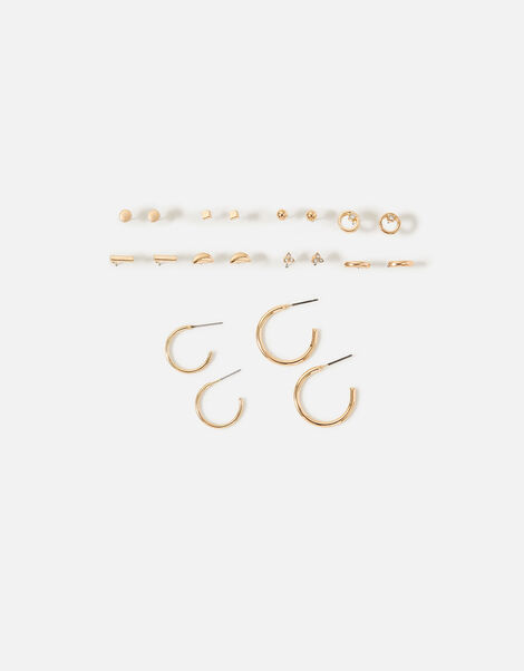 Mixed Stud and Hoop Earring 10 Pack Gold, Gold (GOLD), large