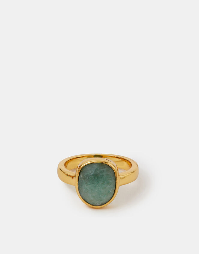 14ct Gold-Plated Aventurine Ring, Gold (GOLD), large
