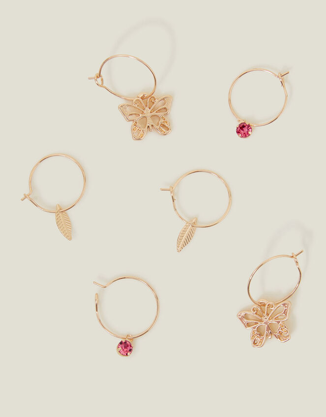 3-Pack Butterfly Leaf Huggie Hoop Earrings, Pink (PINK), large