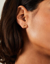 14ct Gold-Plated Flower Circle Stud Earrings, , large