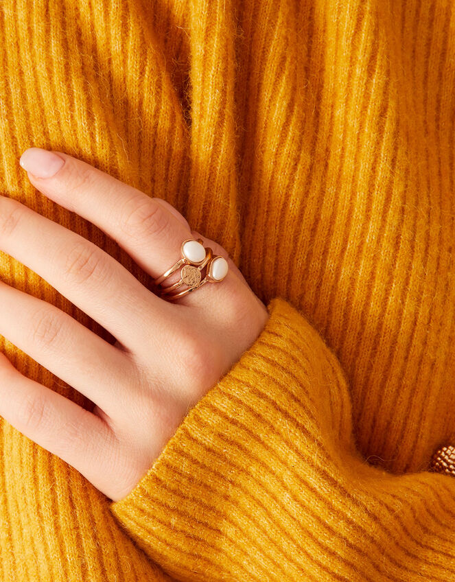 Organic Pearl Rings Set of Three, Cream (PEARL), large