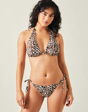 Animal Print Halter Bikini Top, Brown (BROWN), large