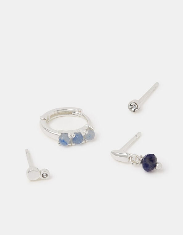 4-Pack Sterling Silver-Plated Blue Quartz Earrings, , large