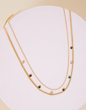 14ct Gold-Plated Rainbow Station Layered Necklace, , large