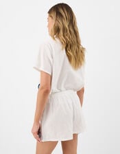 Shell Embroidered Patchwork Shorts, Ivory (IVORY), large