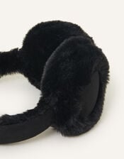 Faux Fur Suedette Ear Muffs, Black (BLACK), large