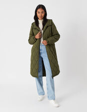 Long Diamond Puffer Coat, Green (KHAKI), large
