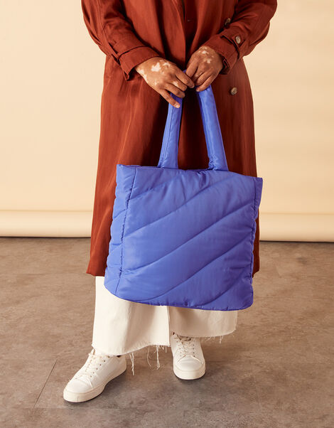 Quilted Shopper Bag in Recycled Nylon Blue, Blue (BLUE), large