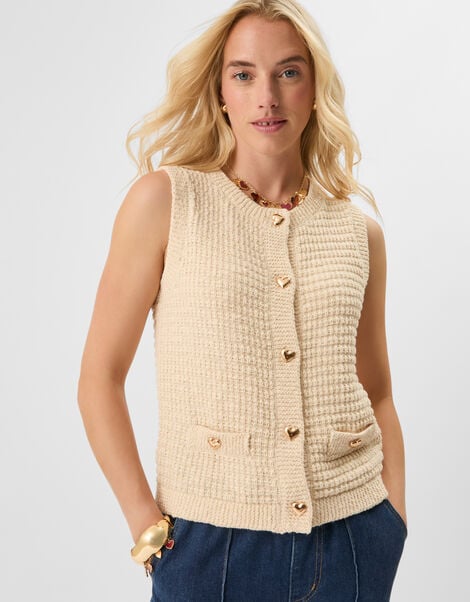 Heart Button Knit Waistcoat, Natural (NATURAL), large