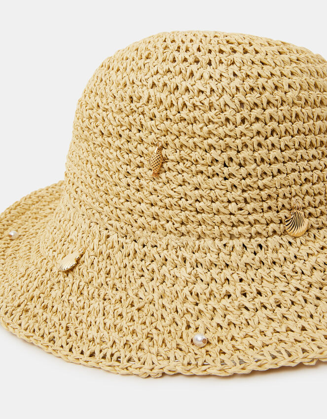 Charm Straw Bucket Hat, , large