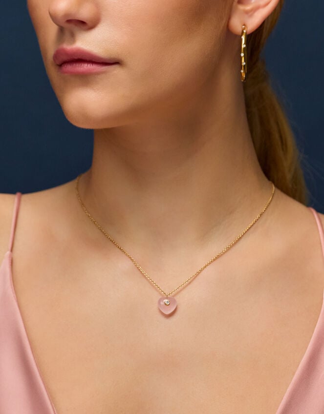 14ct Gold-Plated Rose Quartz Pendant Necklace, , large