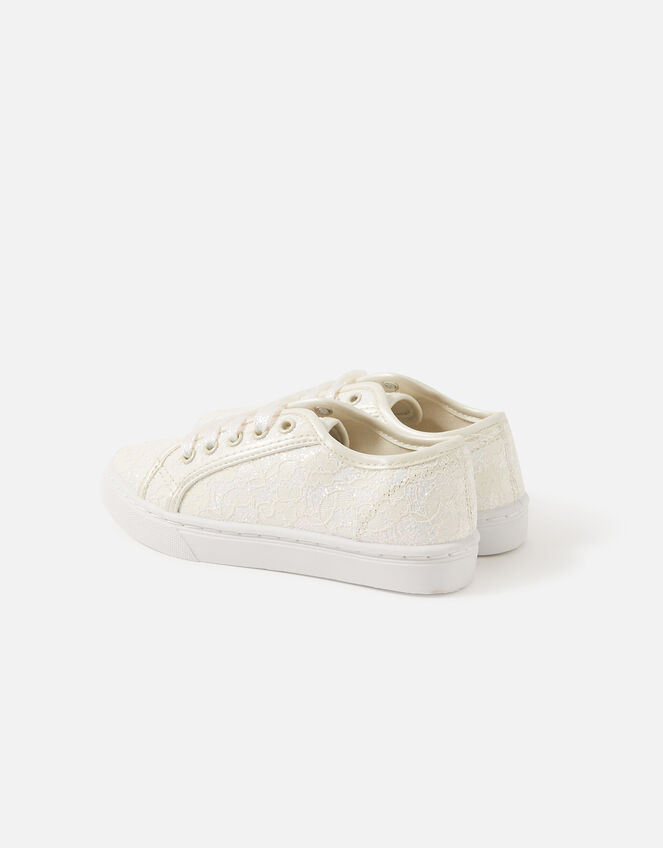 Girls Lace Glitter Trainers, Ivory (IVORY), large