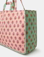 Floral Block Print Quilted Shopper Bag, , large