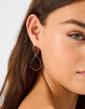 Double Resin Stone Drop Earrings, , large